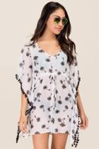 Francescas Debria Palm Pom Trim Cover-up - Black/white