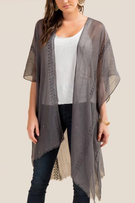 Francesca Inchess Tammy Light Weight Mineral Wash Ruana - Charcoal