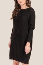 Francesca's Heather Long Sleeve Shift Dress - Black