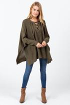 Francesca's Ellie V Lattice Front Poncho - Olive