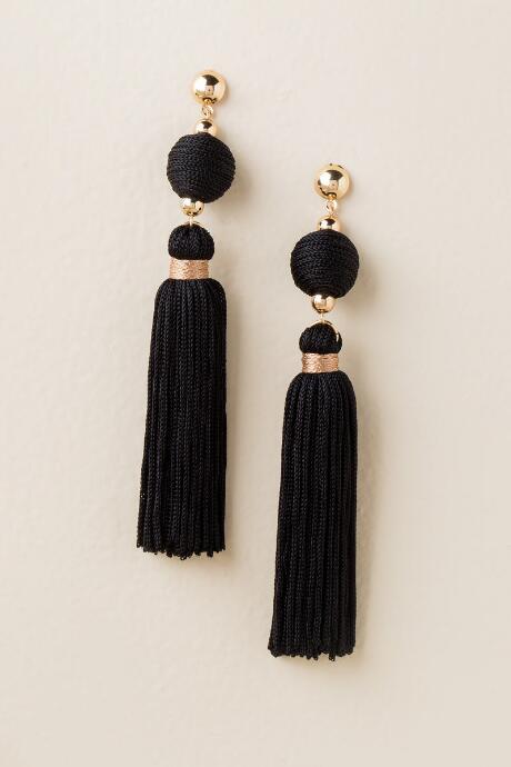 Francesca's Josephine Ball Tassel Earring In Black - Black