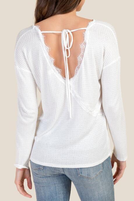 Francesca Inchess Lana Waffle Knit Lace Back Tee - Ivory