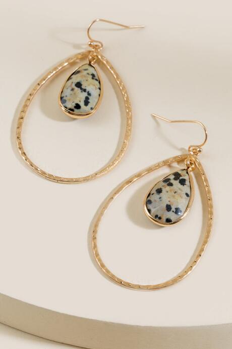 Francesca's Kelly Dalmatian Jasper Drop Earrings - Taupe