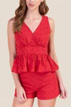 Francesca's Avery Eyelet Peplum Top - Red