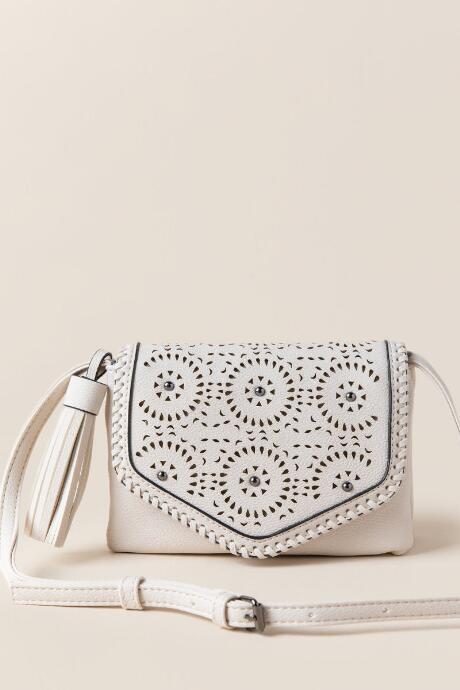 Francesca's Addie Perforated Stud Crossbody - White