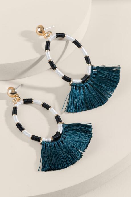 Francesca's Sidney Threaded Hoop Tassel Drop Earrings - Pine