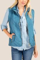 Francesca's Vanessa Quilted Wubby Lined Puffer Vest - Dark Teal