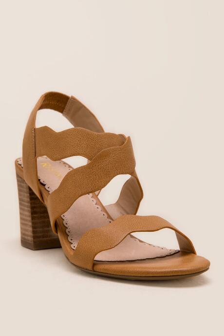 Restricted Kailani Scalloped Strap Block Heel - Tan