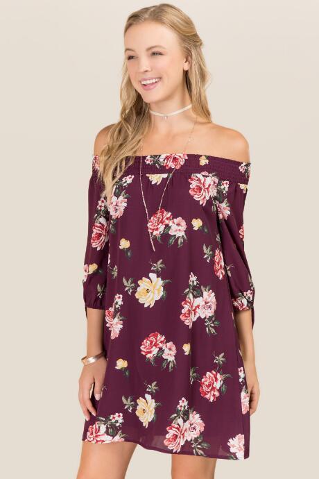 Blue Rain Anita Floral Off The Shoulder Shift Dress - Purple