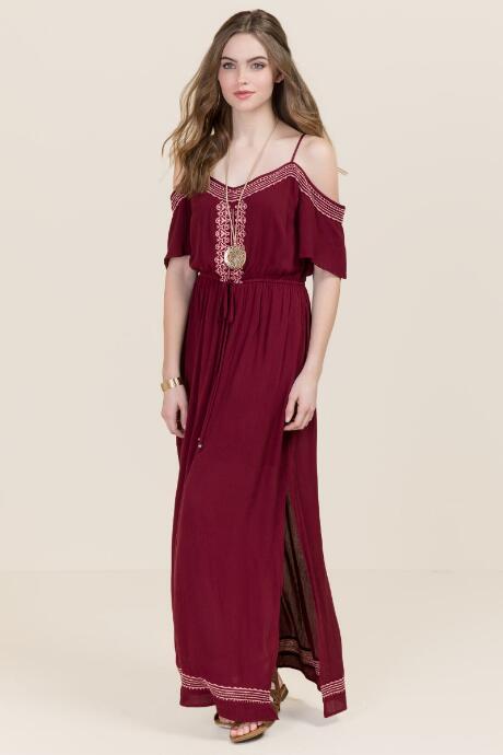 Mi Ami Bertie Embroidered Maxi Dress - Wine