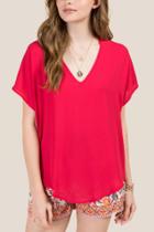 Lush V Neck Basic Back Seam Top - Fuchsia