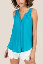 Lush Pleated Front Sleeveless Top - Turquoise
