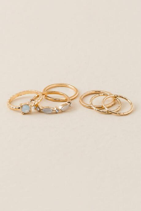 Francesca Inchess Laina White Opal Stacking Rings - White