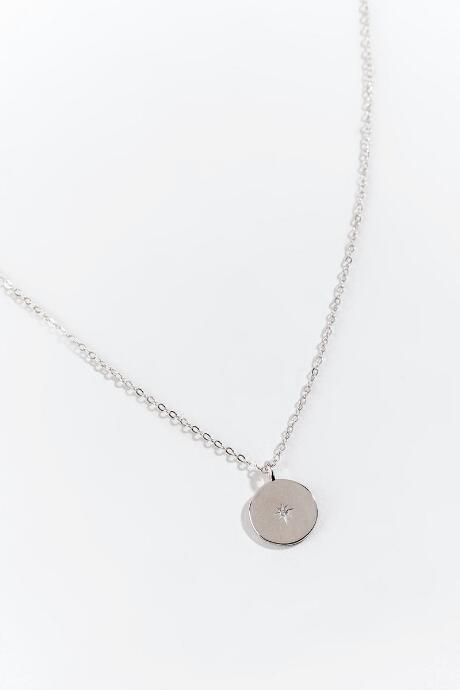 Francesca's Alexa Cz Starburst Coin Necklace - Silver