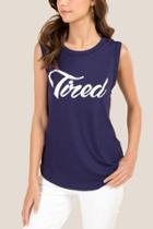 Francesca's Tired Sleeveless Graphic Tee - Navy
