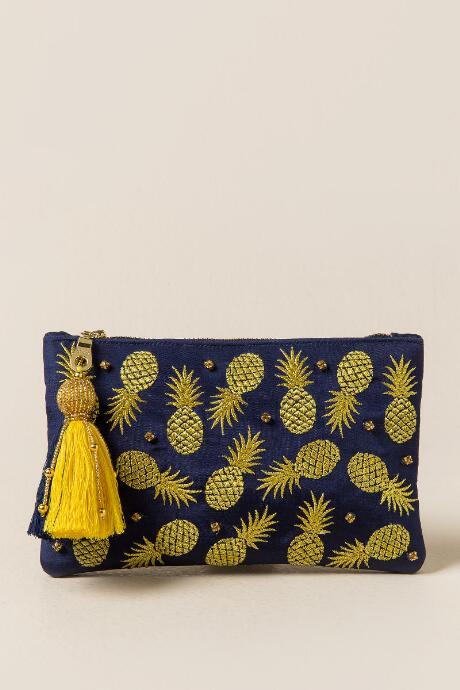 Francesca's Maelys Pineapple Tassel Clutch - Navy