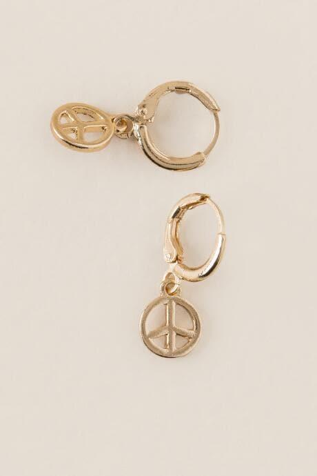 Francesca's Peace Sign Huggie Drop Earring - Gold