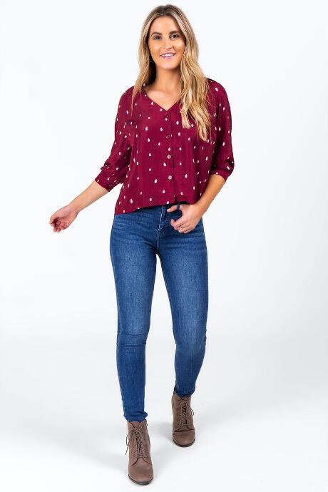 Francesca's Reggie Button Down Blouse - Burgundy