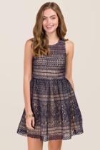 Francescas Bethany Crochet Overlay A-line Dress - Navy