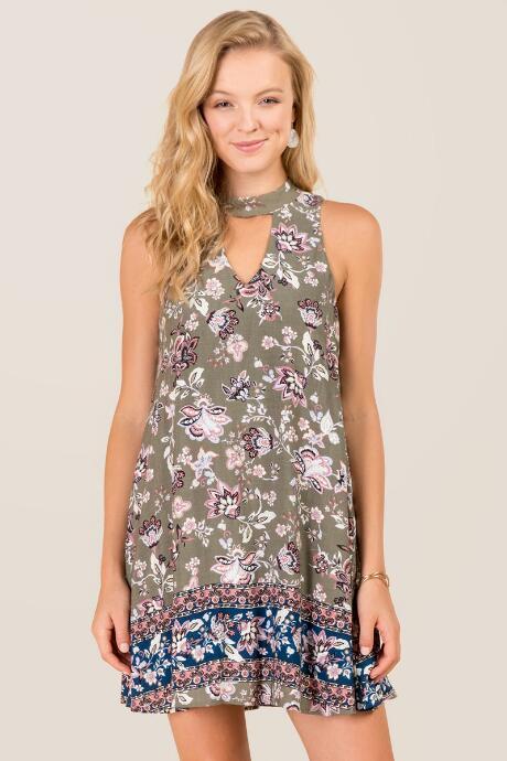 Blue Rain Jenessa Gigi Floral Dress - Dark Olive