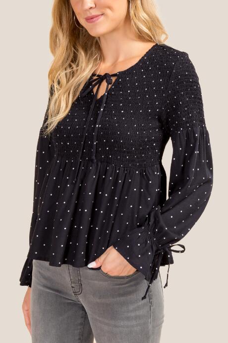 Francesca Inchess Hailey Smocked Polkadot Blouse - Black/white