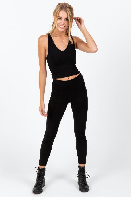 Francesca's Edie Faux Suede Ponte Pants - Black