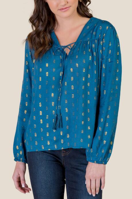 Francesca Inchess Cecelia Lurex Peasant Blouse - Dark Teal