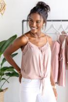 Francesca's Cortney Lace Trim Button Tank Top - Pink