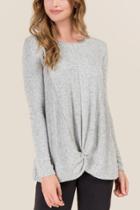 Francesca's Jagger Knot Front Basic Tee - Heather Gray