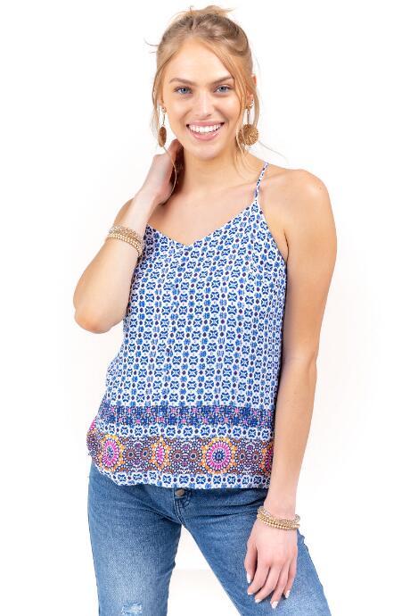 Francesca's Kellen Medallion Tank Top - Navy