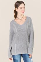 Blue Rain Tiana Distressed Round Hem Pullover Sweater - Gray
