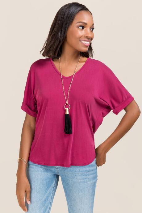 Blue Rain Addie Solid Blouse - Burgundy