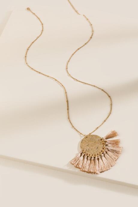 Francesca's Ariel Worn Coin Tassel Pendant Necklace - Tan