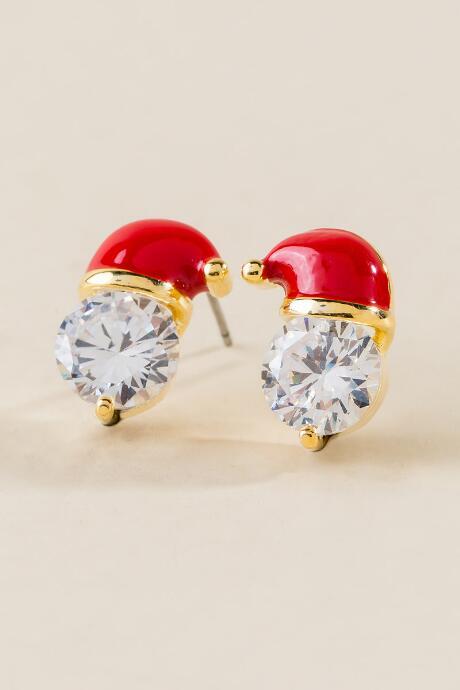 Francesca's Santa Hat Crystal Stud Earring - Red