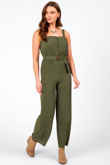 Francesca's Santina Button Tank Jumpsuit - Olive