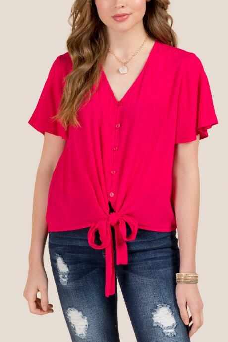 Francesca Inchess Juana Button Down Front Knot Blouse - Fuchsia