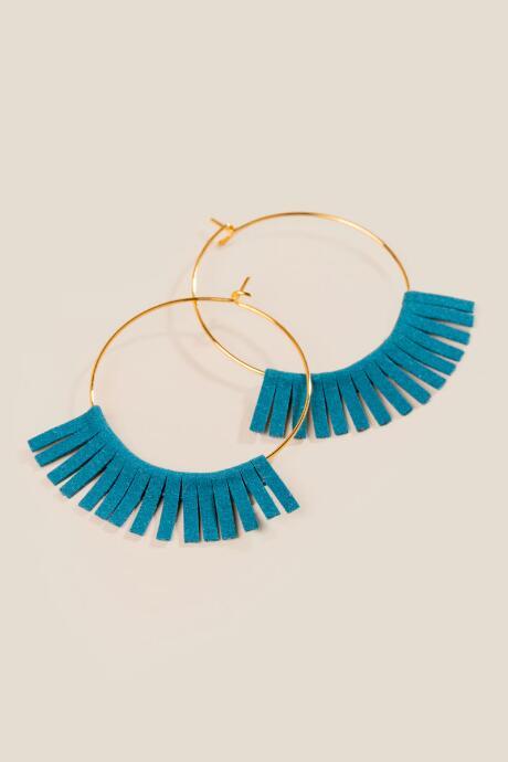 Francesca Inchess Sharla Teal Fringe Hoop Earrings - Teal
