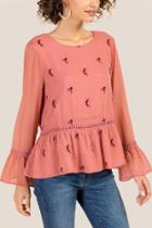 Francesca Inchess Aubrey Floral Embroidered Blouse - Rose