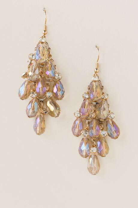 Francesca's Gabrielle Beaded Teardrop Chandelier Earring - Crisp Champagne