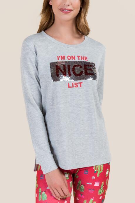Francesca's Naughty Or Nice Sequin Sweatshirt - Heather Gray