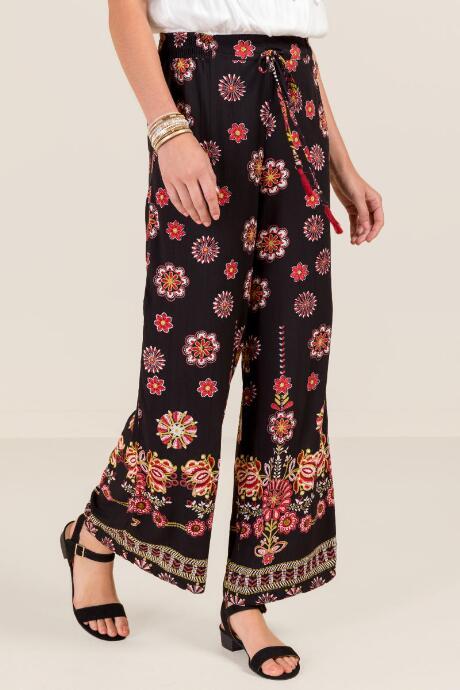 Francesca's Lilly Tie Waist Floral Palazzo Pants - Black