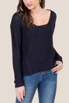 Francesca's Serena Drop Shoulder Sweater - Navy