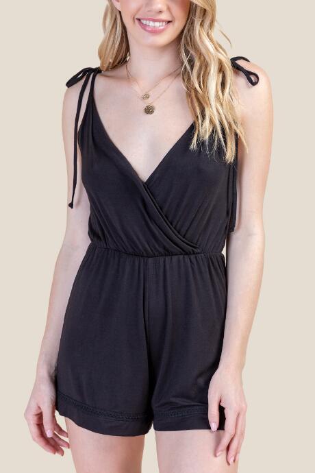 Francesca's Colette Shoulder Tie Romper - Black