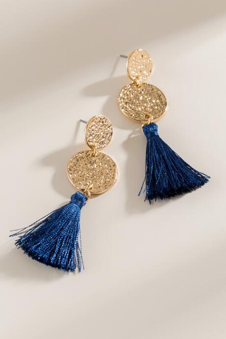 Francesca's Alayna Tasseled Circle Drop Earrings - Navy