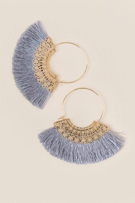 Francesca's Becca Statement Tassel Hoops - Gray
