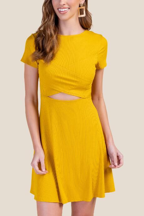 Francesca's Meghan Cut-out Skater Dress - Mustard