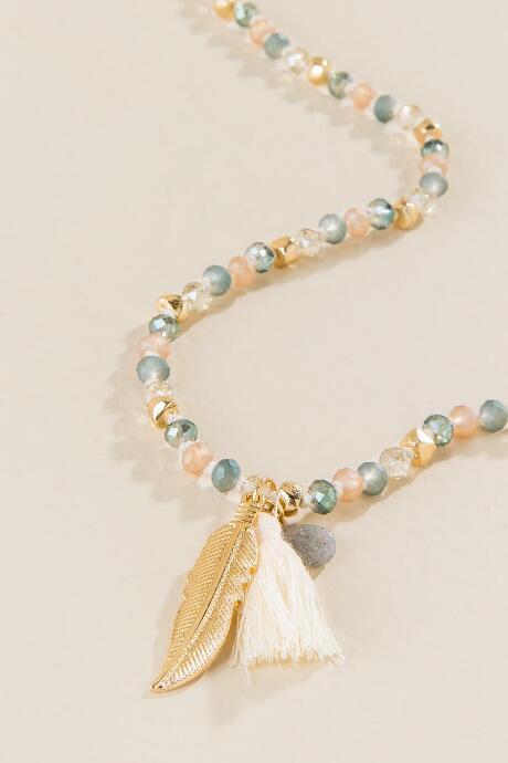 Francesca's Allison Beaded Adjustable Charm Necklace - Beige