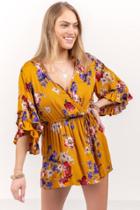 Star Of India Fashions Frances Floral Bell Sleeve Romper - Gold