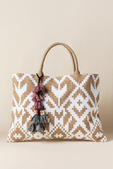 Francesca's Adelyn Tribal Tassel Beach Tote - Natural