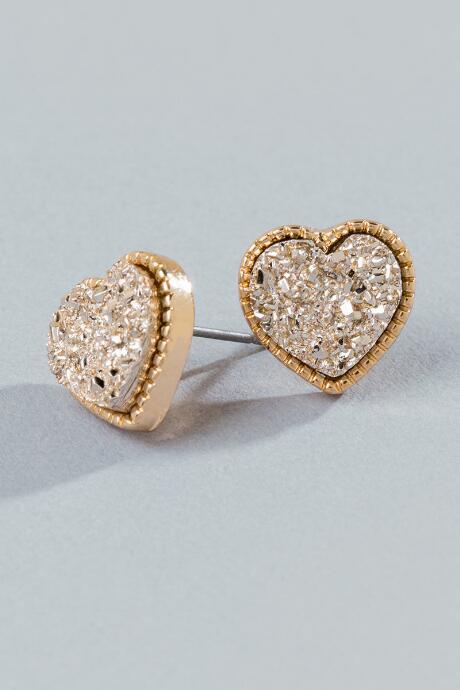 Francesca Inchess Juliet Druzy Heart Studs - Rose/gold